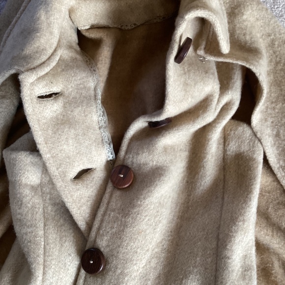 Vintage Handmade Heavy Wool Dress/Cape Cover Wood Buttons Dress - Picture 12 of 16